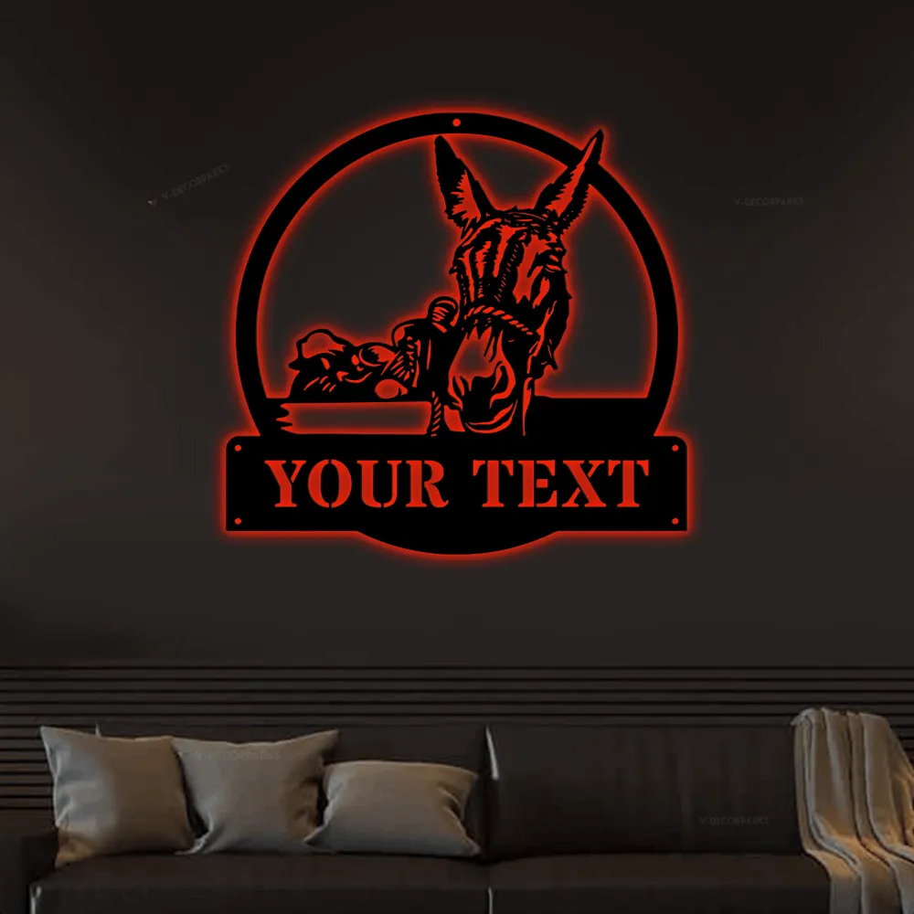 Personalized Donkey Metal Sign With Led Lights, Farm Animals Sign, Metal Sign For Farmer, Donkey Farmhouse Decor, Donkey Name Sign, Farmhouse Decor