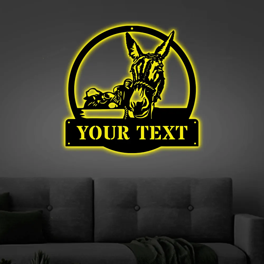 Personalized Donkey Metal Sign With Led Lights, Farm Animals Sign, Metal Sign For Farmer, Donkey Farmhouse Decor, Donkey Name Sign, Farmhouse Decor
