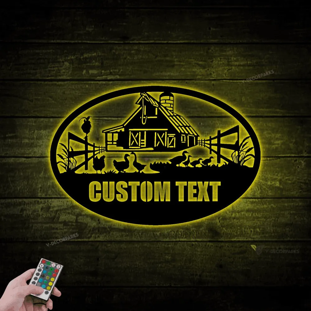 Personalized Duck Chicken Metal Farm Sign Led Lights, Farm Scene Art, Outdoor Barn Animal Tractor Sign, Father's Day Gift, Farmhouse Decor