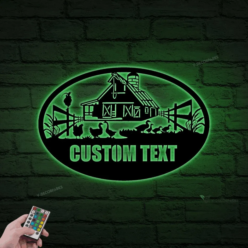 Personalized Duck Chicken Metal Farm Sign Led Lights, Farm Scene Art, Outdoor Barn Animal Tractor Sign, Father's Day Gift, Farmhouse Decor