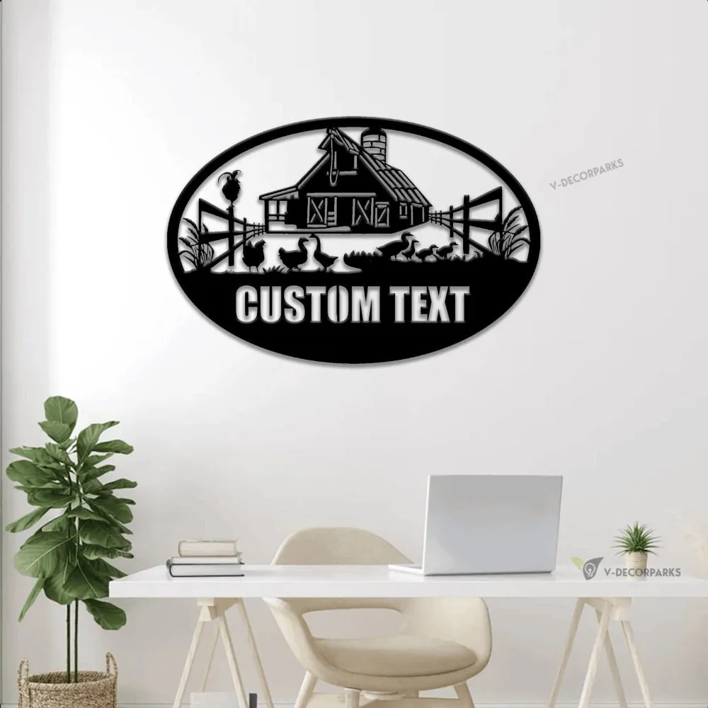 Personalized Duck Chicken Metal Farm Sign Led Lights, Farm Scene Art, Outdoor Barn Animal Tractor Sign, Father's Day Gift, Farmhouse Decor
