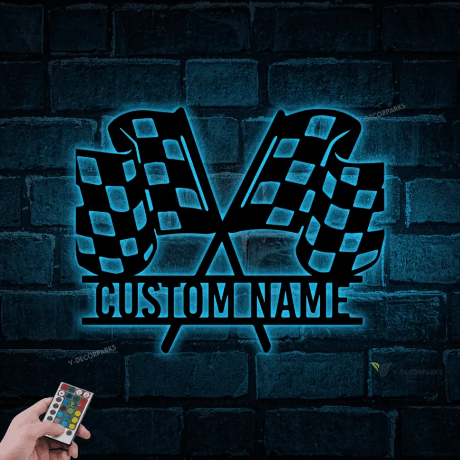 Personalized F1 Flag Metal Sign With Led Lights, Checkered Race Flags, Race Flags Sign, Racer Gift, Man Cave Decor, Unique Sign, House Sign