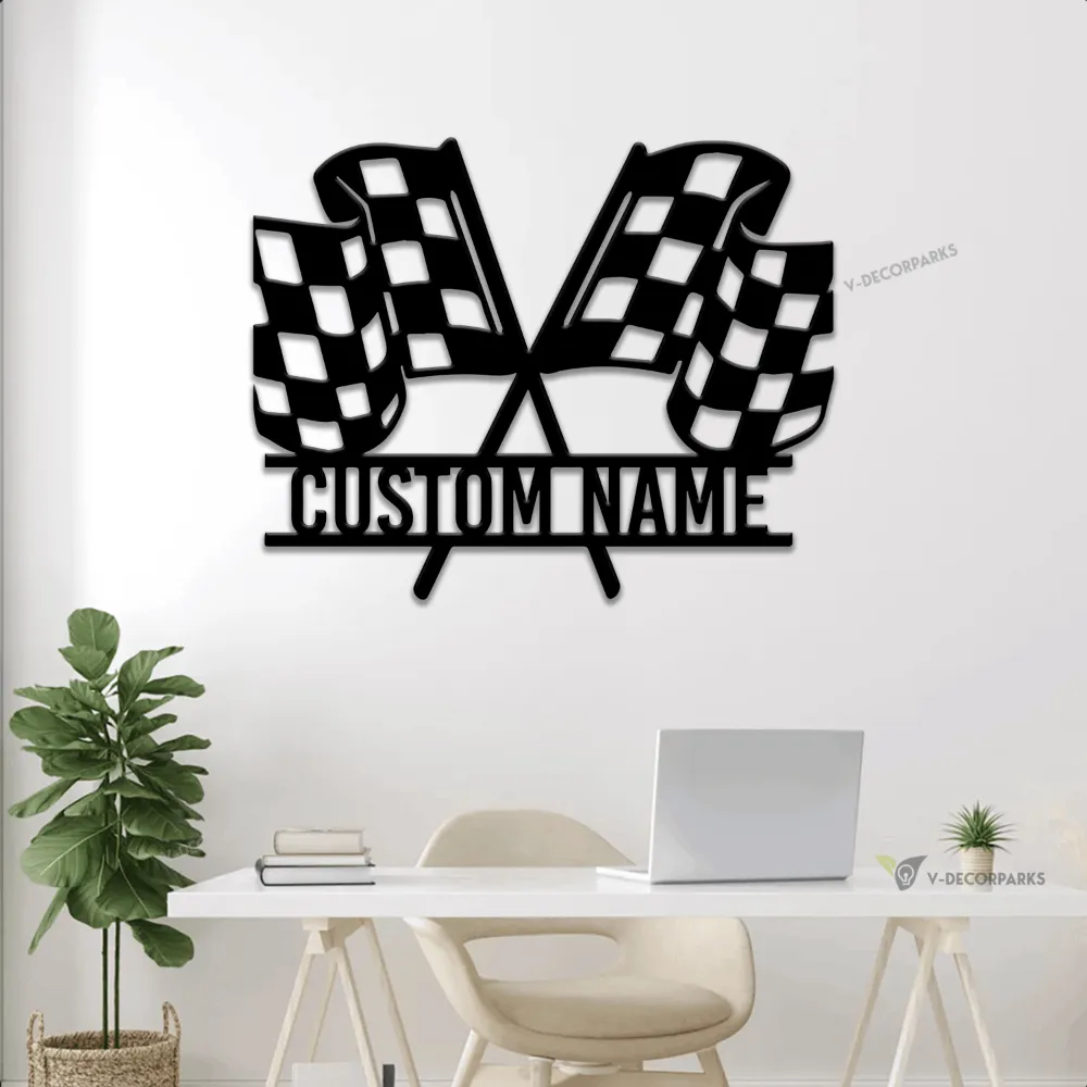 Personalized F1 Flag Metal Sign With Led Lights, Checkered Race Flags, Race Flags Sign, Racer Gift, Man Cave Decor, Unique Sign, House Sign