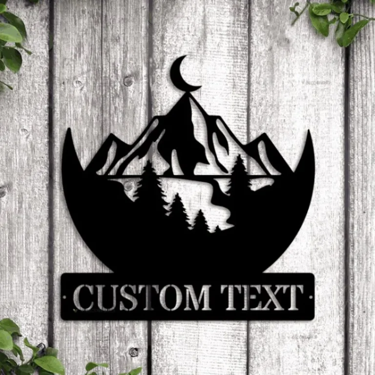 Personalized Family Name Nature Metal Sign Led Lights, Moon Metal Wall Decor, Monogram Name Sign, Mountain Metal Art, Personalized Mountain Metal