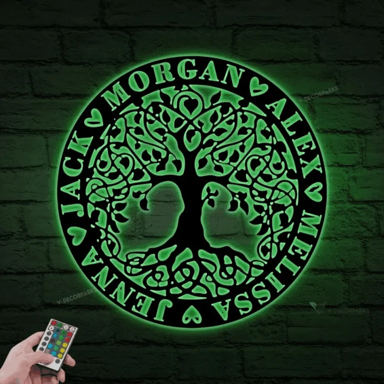 Personalized Family Tree Metal Sign With Led Lights, Metal Wall Art With Custom Names For Decor, Mother's Day, Birthday Gift For Mom, Mum
