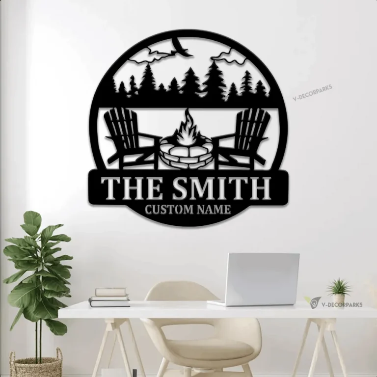 Personalized Fire Pit Metal Sign With Led Lights, Custom Camping Name Metal Wall Art For Campsite Decor, Happy Campers Sign, Camper Gift