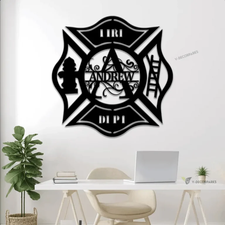 Personalized Firefighter Badge Metal Sign With Led Lights, Custom Last Name Metal Art, Firefighter Retirement Gifts, Housewarming Gift