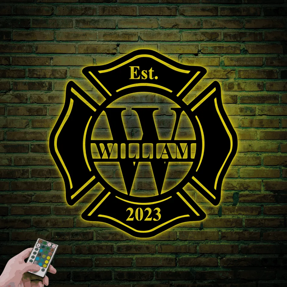 Personalized Firefighter With Led Lights, Gift, Metal Sign, Personalize Gift, Fireman Gift, First Responder Gift, Firefighter Decor