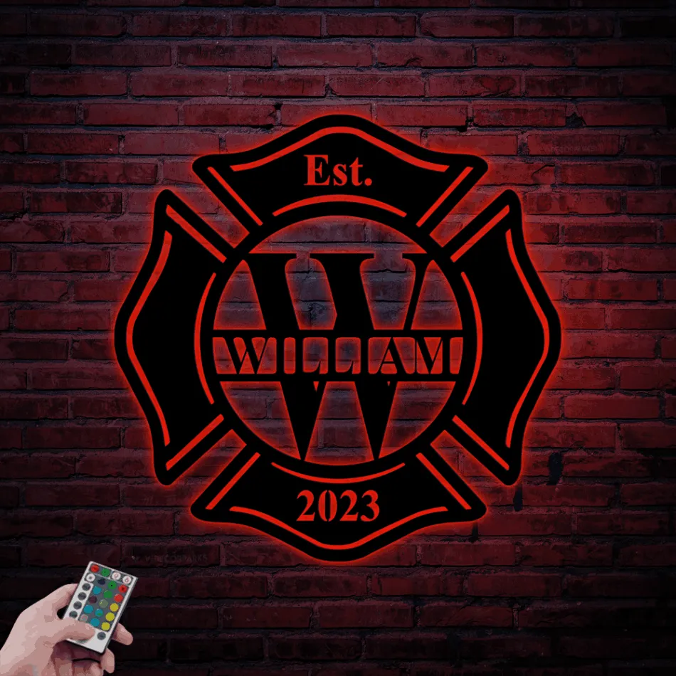 Personalized Firefighter With Led Lights, Gift, Metal Sign, Personalize Gift, Fireman Gift, First Responder Gift, Firefighter Decor