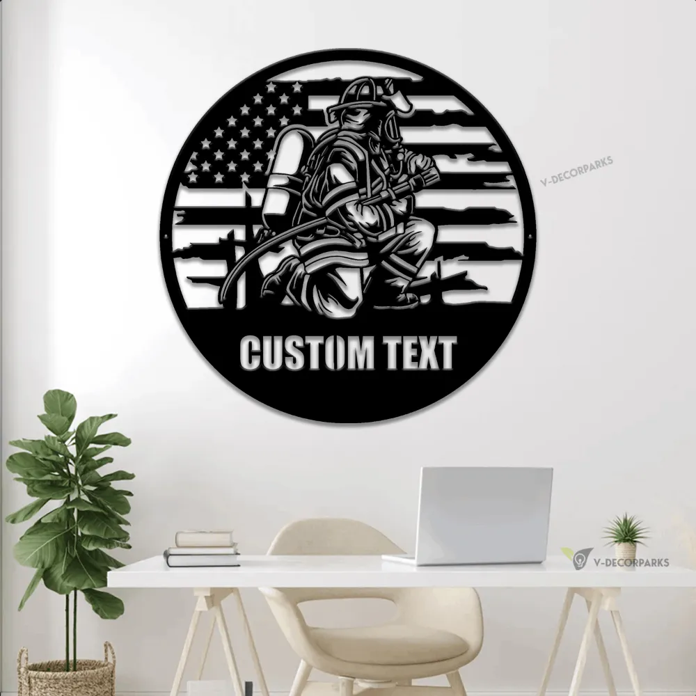 Personalized Firefighter Us Flag Metal Sign Led Lights, Gift For Fireman, First Responder, Firefighter Decor, Father Day Gift For Husband Dad