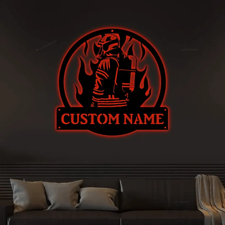 Personalized Fireman Firefighter Metal Sign Art With Led Lights, Custom Fireman Firefighter Monogram Metal Sign, Fireman Firefighter Gifts, Job Gift