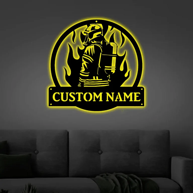 Personalized Fireman Firefighter Metal Sign Art With Led Lights, Custom Fireman Firefighter Monogram Metal Sign, Fireman Firefighter Gifts, Job Gift