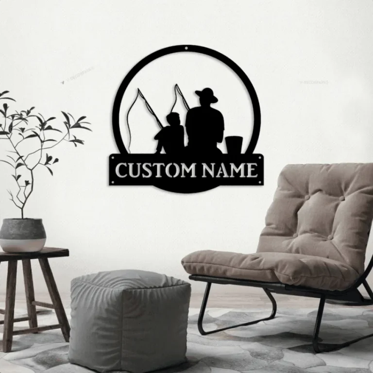 Personalized Fishing Father And Son Monogram Metal Sign Art With Led Lights, Custom Fishing Father & Son Metal Sign, Fishing Gifts