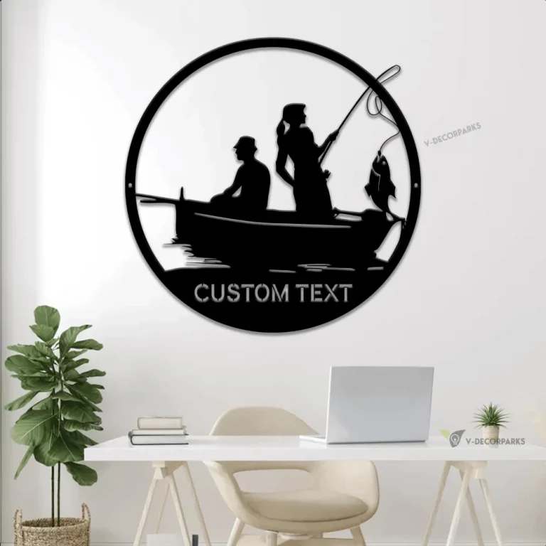 Personalized Fishing Couple Metal Sign Led Lights, Fisher Custom Name Metal Wall Art, Father Mother Day, Fishing Monogram, Gifts For Couple