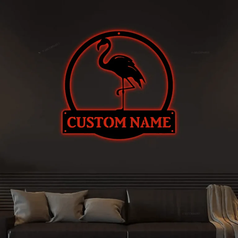 Personalized Flamingo Animal Monogram Metal Sign Art With Led Lights, Custom Flamingo Metal Sign, Flamingo Sign Decoration For Living Room