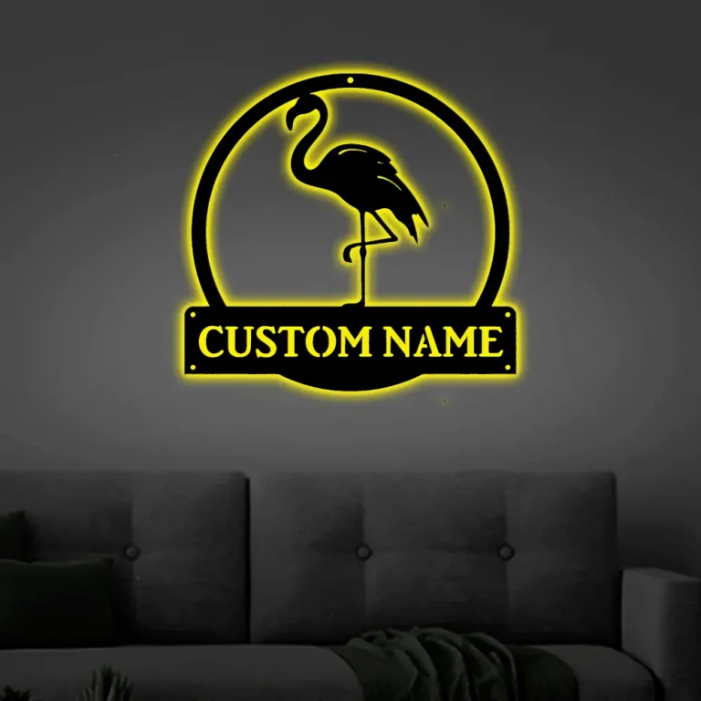 Personalized Flamingo Animal Monogram Metal Sign Art With Led Lights, Custom Flamingo Metal Sign, Flamingo Sign Decoration For Living Room