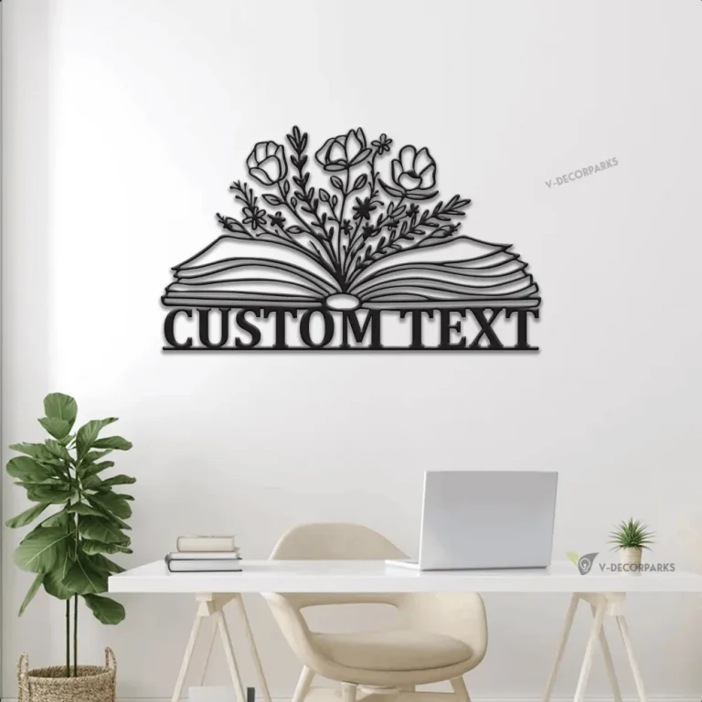 Personalized Floral Book Metal Sign Led Lights, Book With Flowers Sign, Reading Book Metal Wall Art, Flowers Growing, Gift For Readers