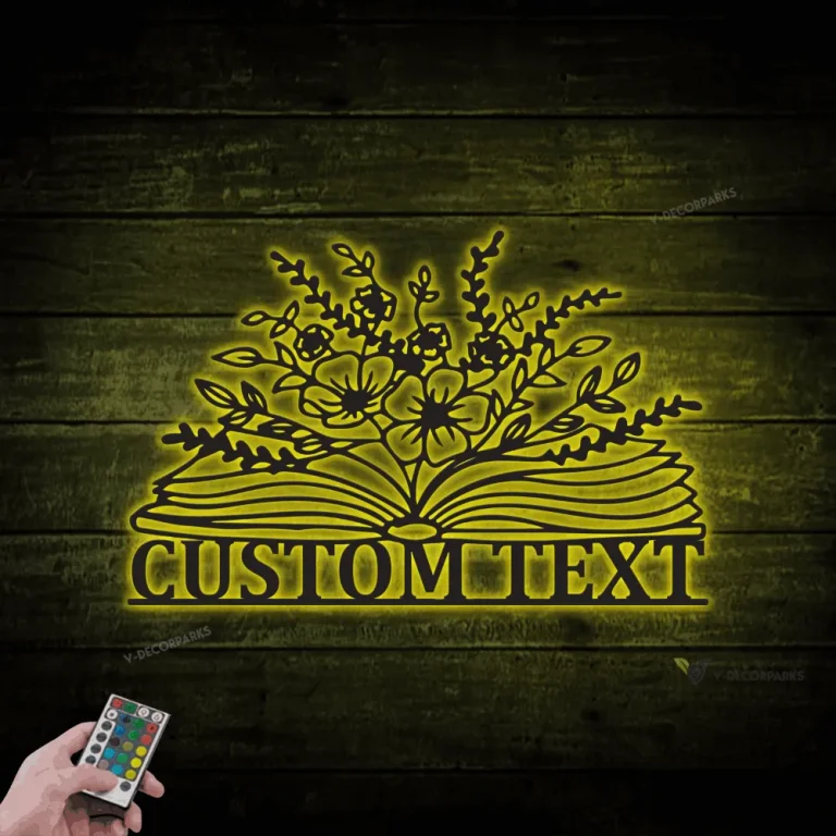 Personalized Floral Book Metal Sign Led Lights, Book With Flowers Sign, Reading Book Metal Wall Art, Flowers Growing, Gift For Readers
