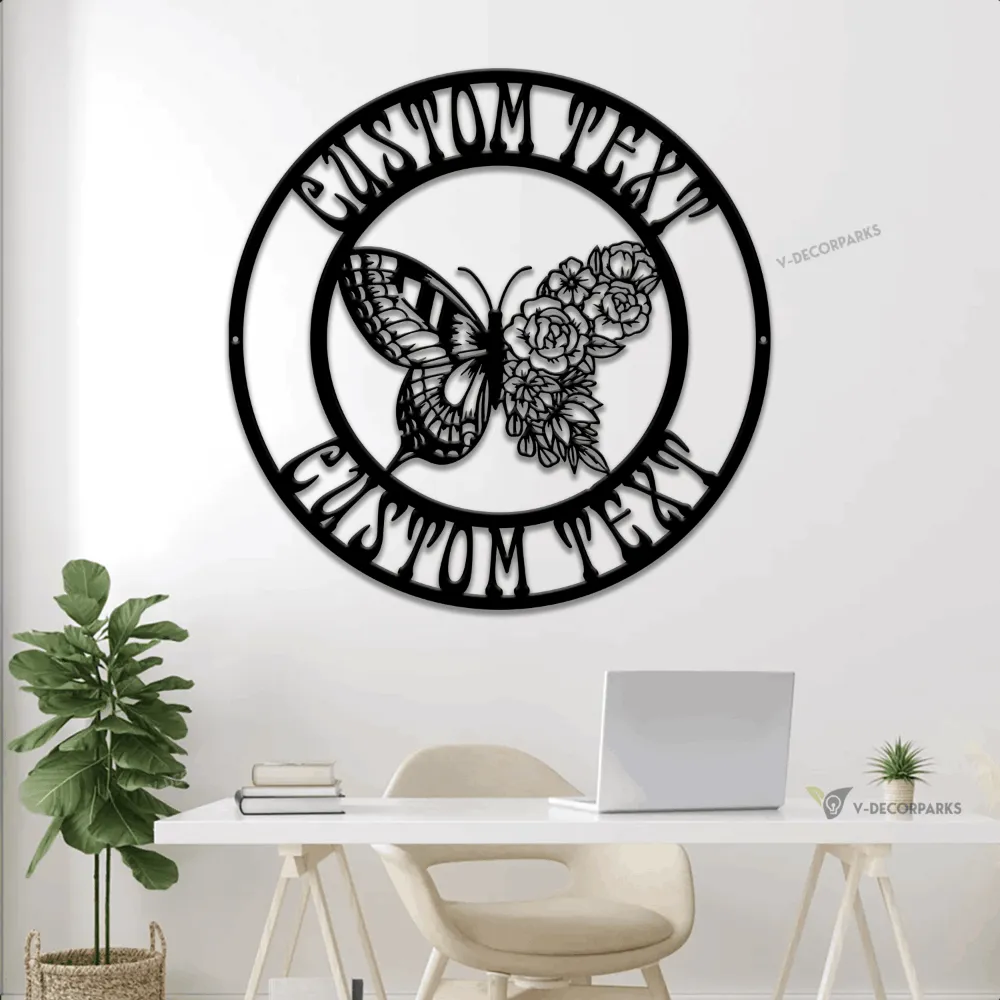 Personalized Floral Butterfly Metal Sign With Led Lights, Custom Wall Art For Garden Decor, Gardener Gift, Mothers Day Gift, New Home Gift