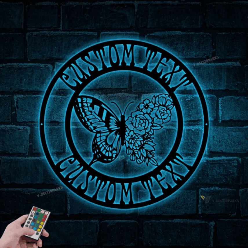 Personalized Floral Butterfly Metal Sign With Led Lights, Custom Wall Art For Garden Decor, Gardener Gift, Mothers Day Gift, New Home Gift