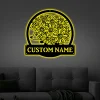 Personalized Floral Hedgehog Monogram Metal Sign Art With Led Lights, Custom Floral Hedgehog Metal Sign, Hedgehog Sign Decoration For Living Room