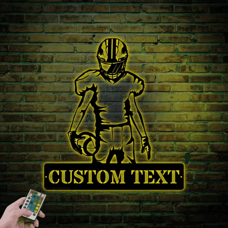 Personalized Football Sign Led Lights, Football Metal Wall Art, Custom Name Football Sign Metal Art, Custom Football Player Decor