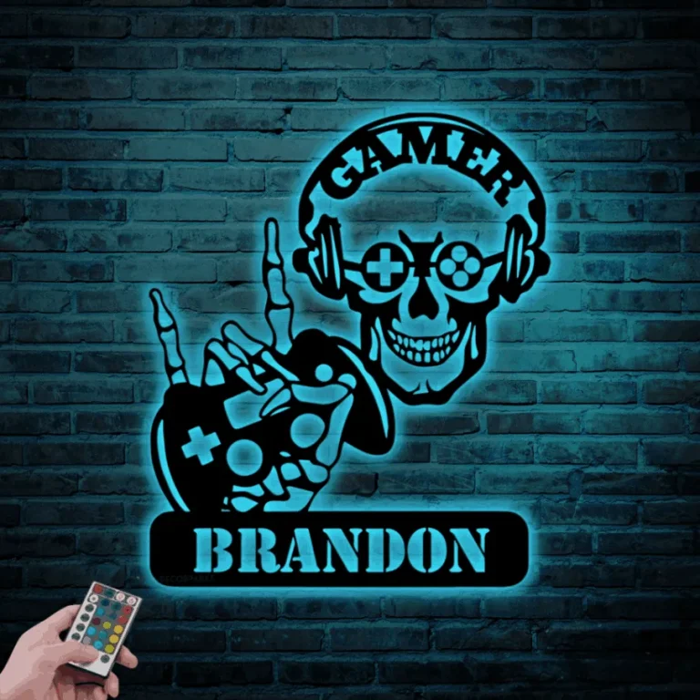 Personalized Gaming Room Metal Sign With Led Lights, Gamer Room Skeleton Sign Metal Gamer Sign Gift For Gamer