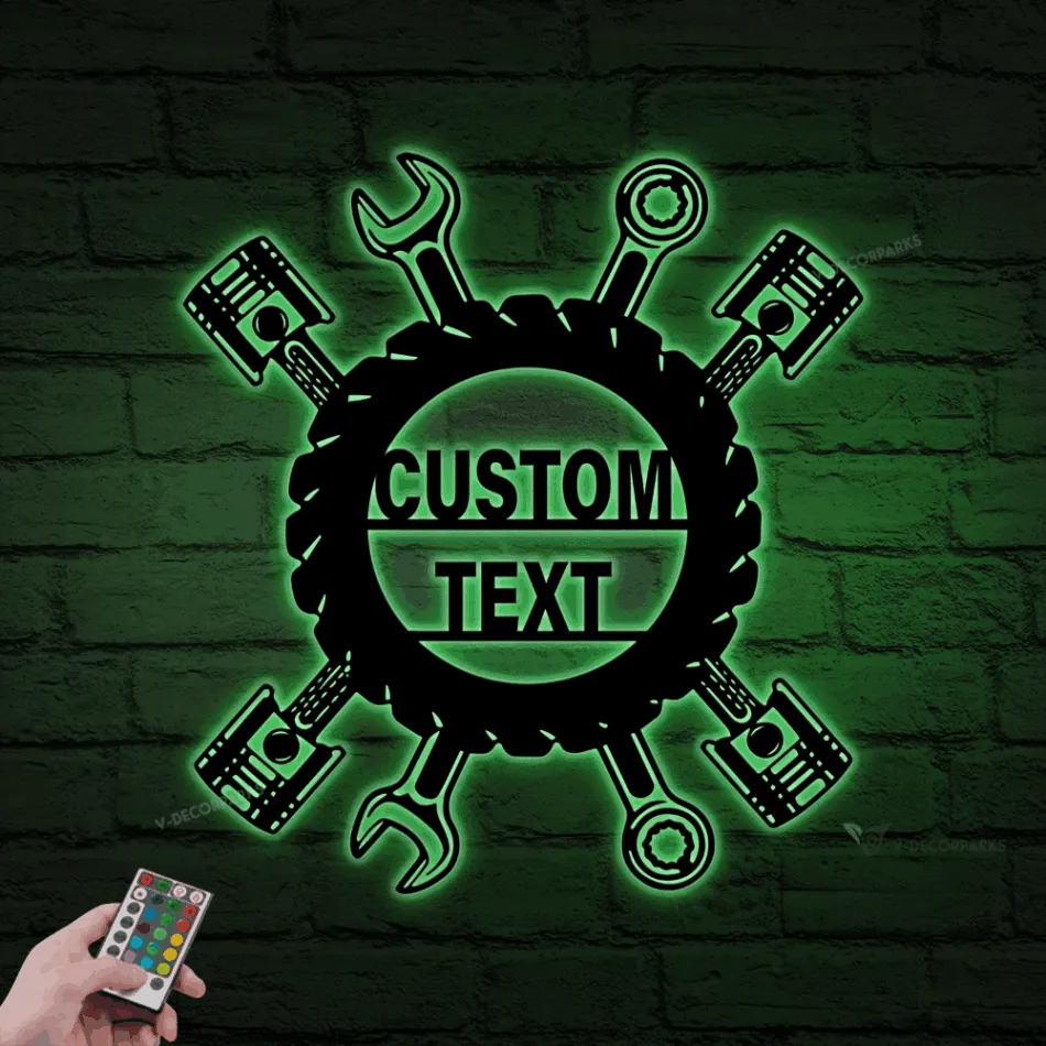 Personalized Garage Sign, Garage Metal Sign With Led Lights, Repair Tools, Mechanic Gift, Fathers Day Gift, Gift For Dad, Garage Decor