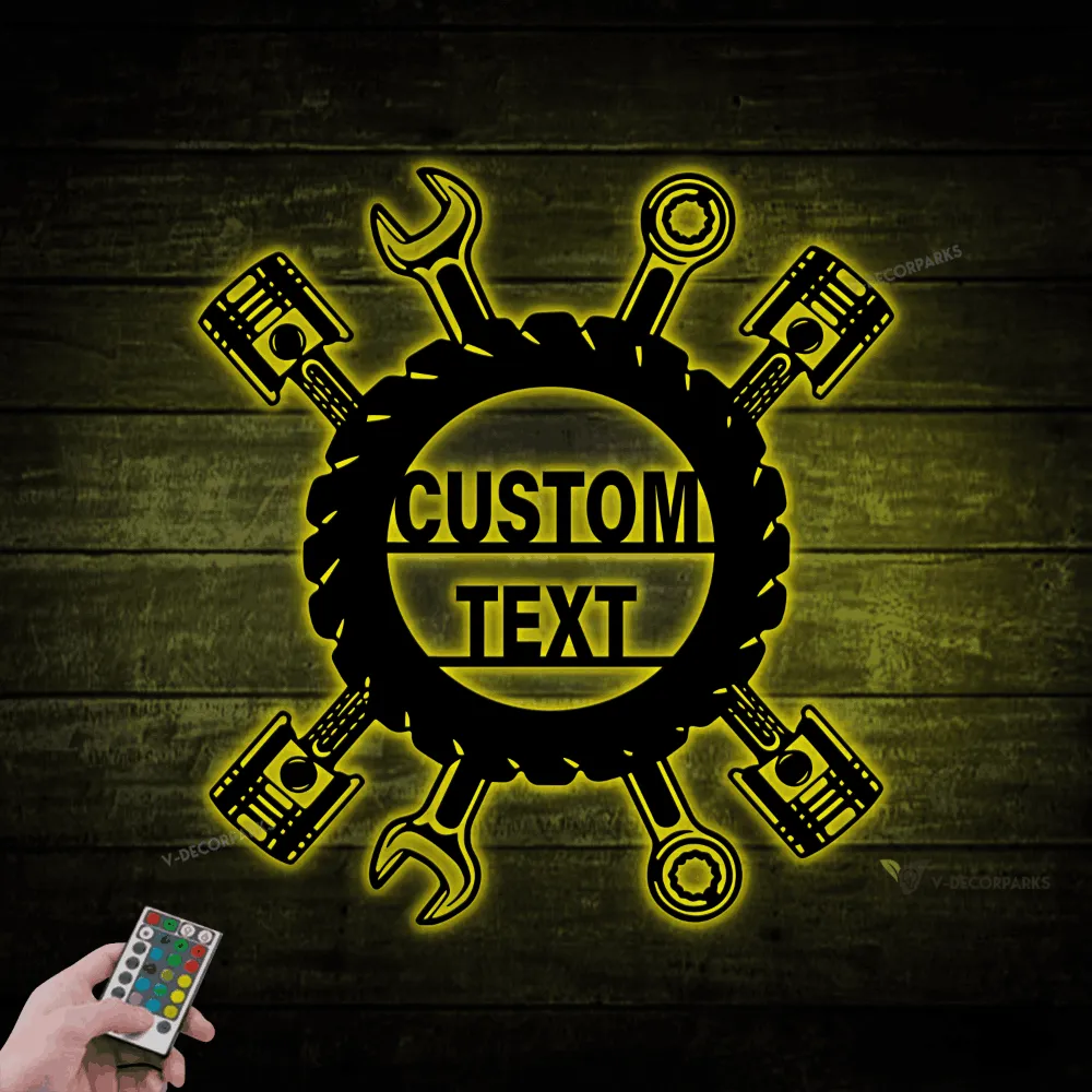Personalized Garage Sign, Garage Metal Sign With Led Lights, Repair Tools, Mechanic Gift, Fathers Day Gift, Gift For Dad, Garage Decor