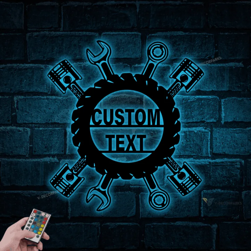 Personalized Garage Sign, Garage Metal Sign With Led Lights, Repair Tools, Mechanic Gift, Fathers Day Gift, Gift For Dad, Garage Decor