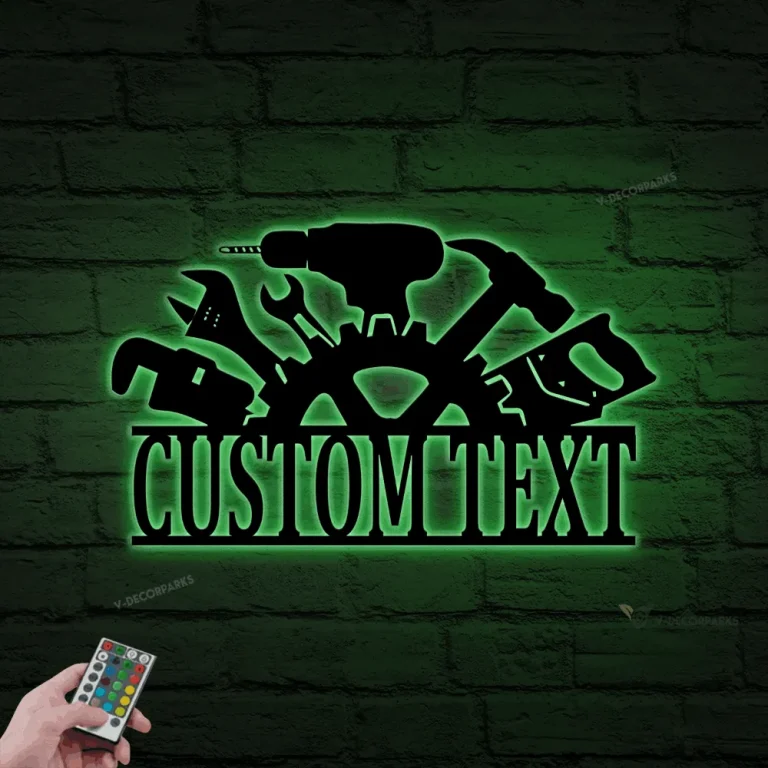 Personalized Garage Sign, Garage Metal Sign With Led Lights, Repair Tools, Mechanic Gift, Fathers Day Gift, Gift For Dad, Garage Decor