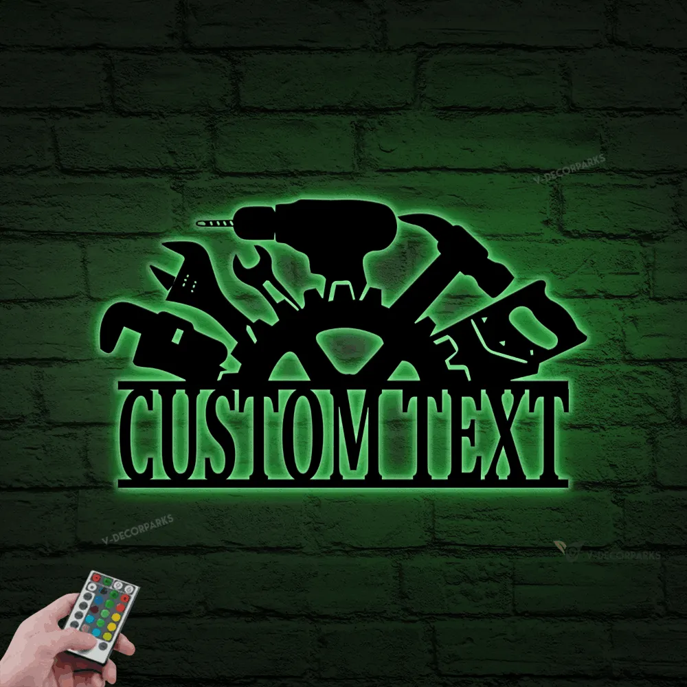 Personalized Garage Sign, Garage Metal Sign With Led Lights, Repair Tools, Mechanic Gift, Fathers Day Gift, Gift For Dad, Garage Decor
