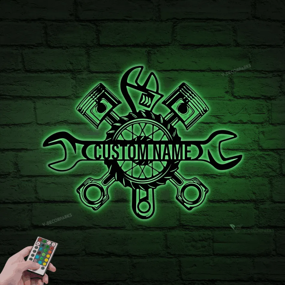 Personalized Garage Sign, Garage Metal Sign With Led Lights, Repair Tools, Mechanic Gift, Fathers Day Gift, Gift For Dad, Garage Decor