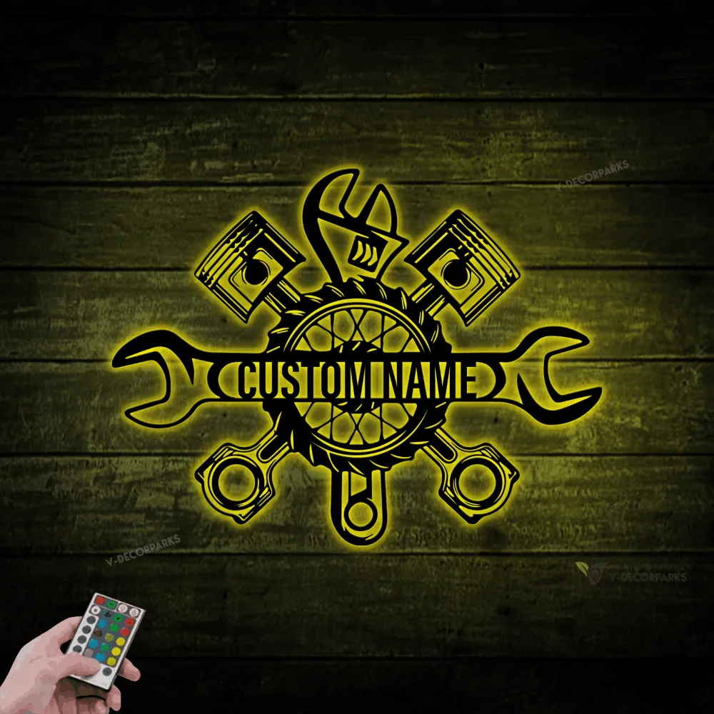 Personalized Garage Sign, Garage Metal Sign With Led Lights, Repair Tools, Mechanic Gift, Fathers Day Gift, Gift For Dad, Garage Decor