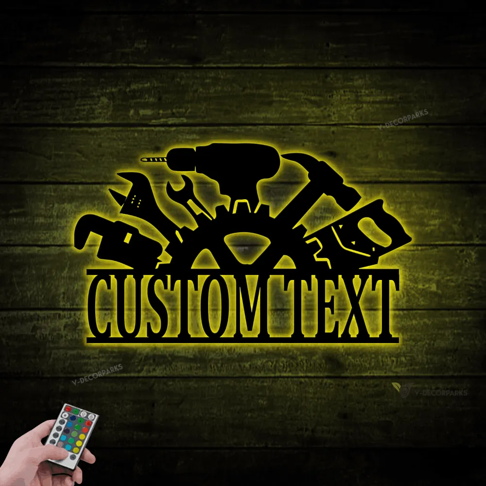 Personalized Garage Sign, Garage Metal Sign With Led Lights, Repair Tools, Mechanic Gift, Fathers Day Gift, Gift For Dad, Garage Decor