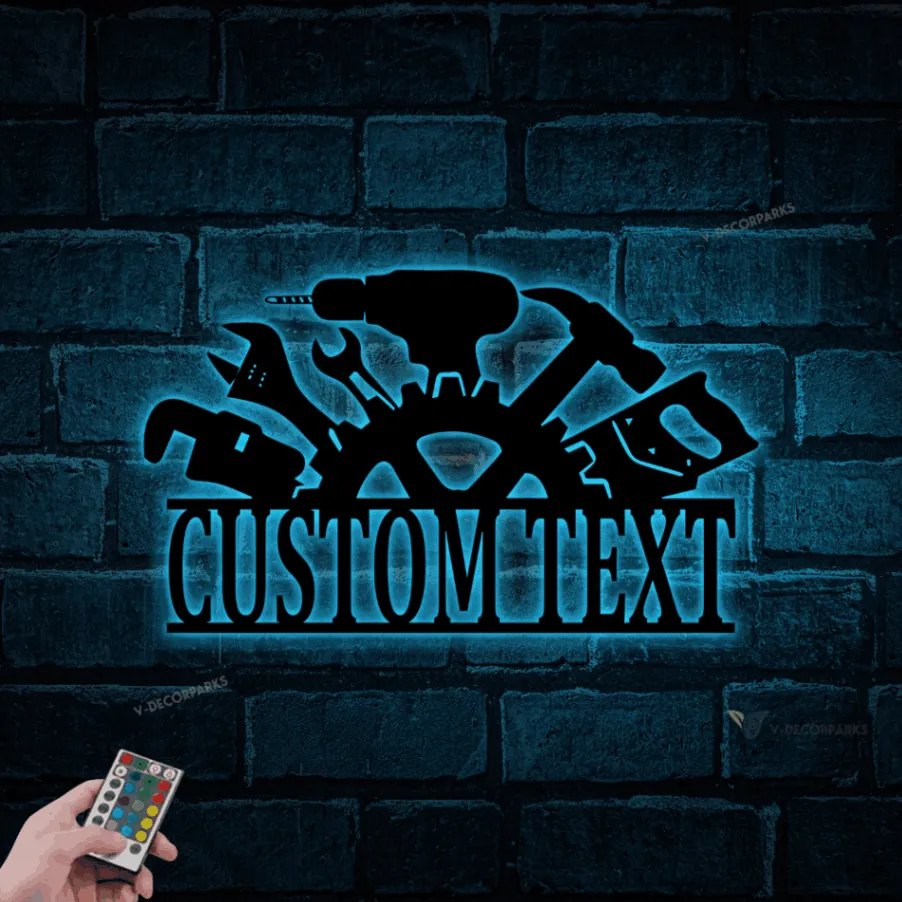 Personalized Garage Sign, Garage Metal Sign With Led Lights, Repair Tools, Mechanic Gift, Fathers Day Gift, Gift For Dad, Garage Decor