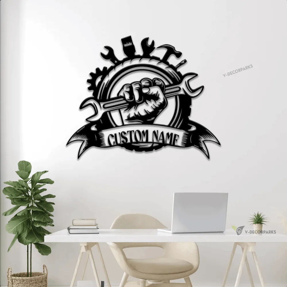 Personalized Garage Sign, Garage Metal Wall Art With Led Lights, Repair Tools, Mechanic Gift, Fathers Day Gift, Gift For Dad, Garage Decor