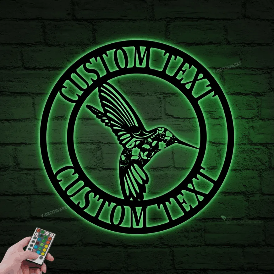 Personalized Garden Metal Sign With Solar Led Lights, Welcome To Garden, Outdoor Decor, Backyard Decor, Hummingbird Sign, Gift For Grandma