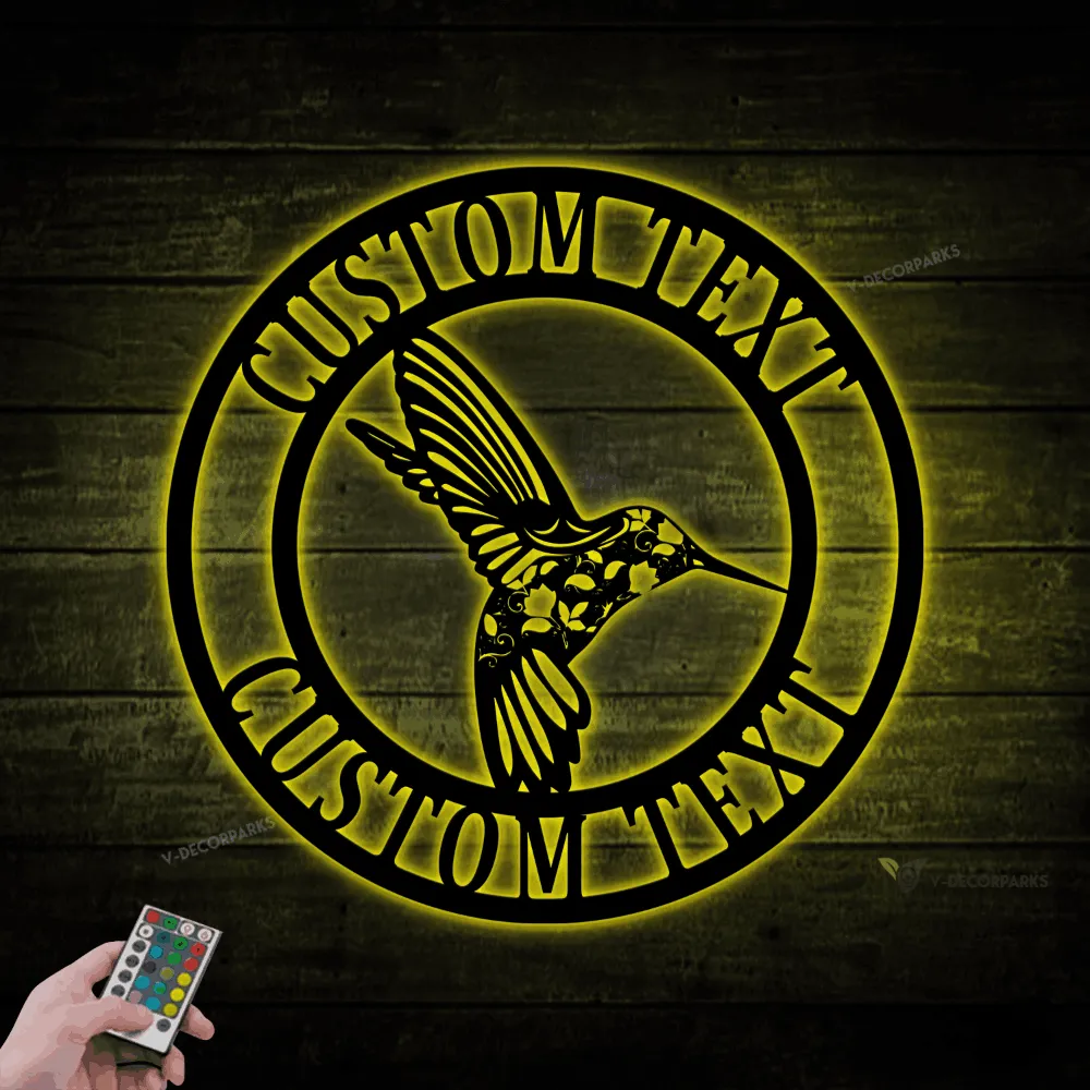 Personalized Garden Metal Sign With Solar Led Lights, Welcome To Garden, Outdoor Decor, Backyard Decor, Hummingbird Sign, Gift For Grandma