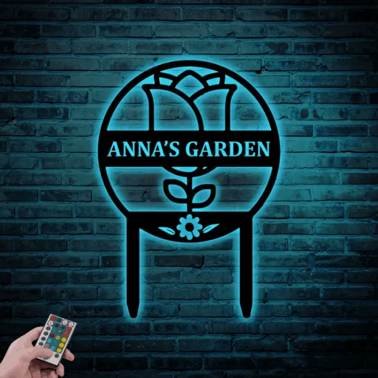 Personalized Garden Sign With Led Lights, Garden Stake Metal Sign Custom Greenhouse Sign Flower Garden Sign Garden Name Metal Sign Garden Decoration