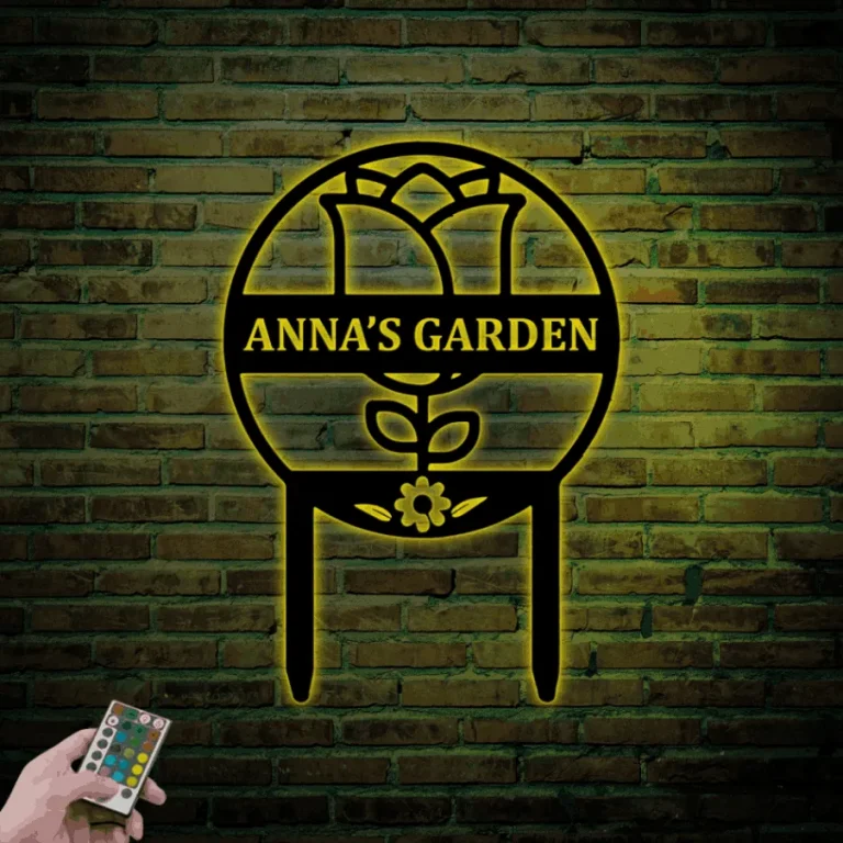 Personalized Garden Sign With Led Lights, Garden Stake Metal Sign Custom Greenhouse Sign Flower Garden Sign Garden Name Metal Sign Garden Decoration