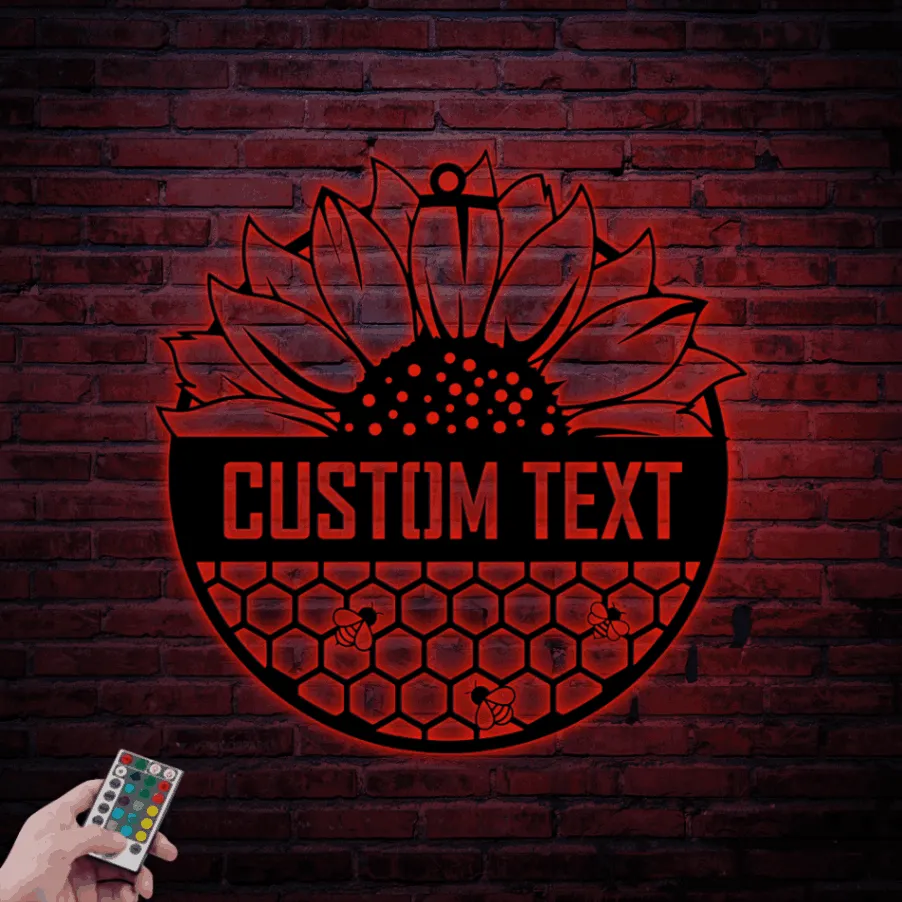 Personalized Garden Sign With Led Lights, Garden Metal Art, Sunflower Decor, Bee Metal Wall Art, Custom Garden Sign, Garden Gifts Gardening Sunflower