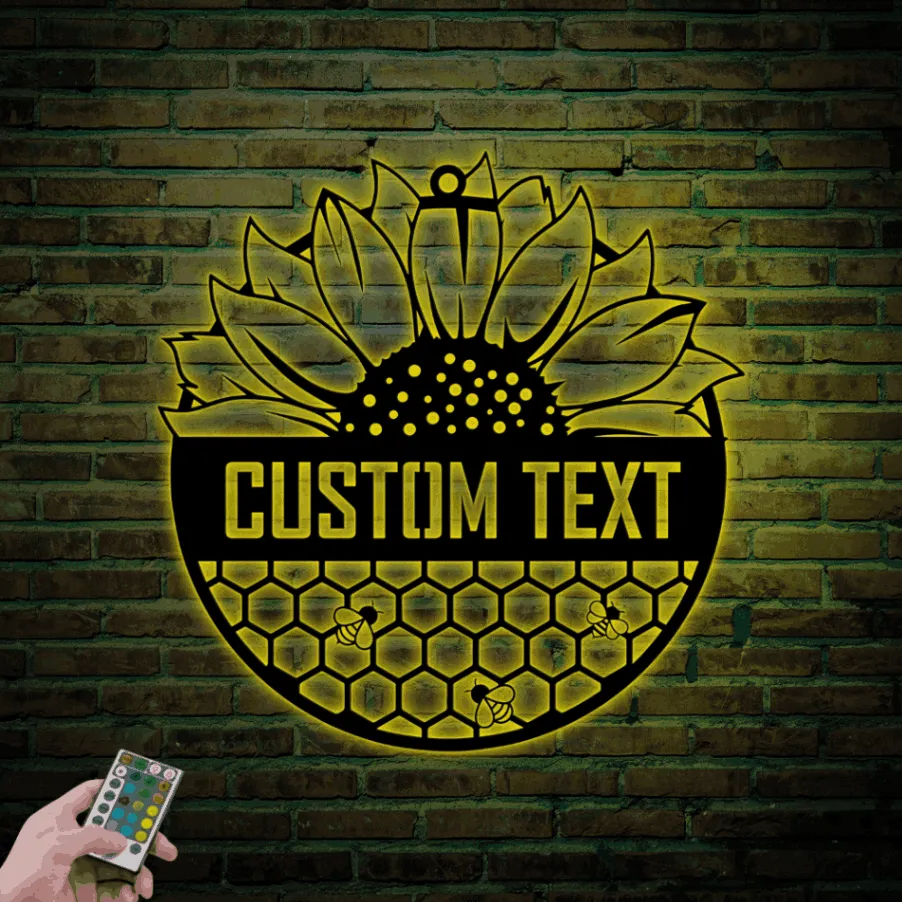 Personalized Garden Sign With Led Lights, Garden Metal Art, Sunflower Decor, Bee Metal Wall Art, Custom Garden Sign, Garden Gifts Gardening Sunflower
