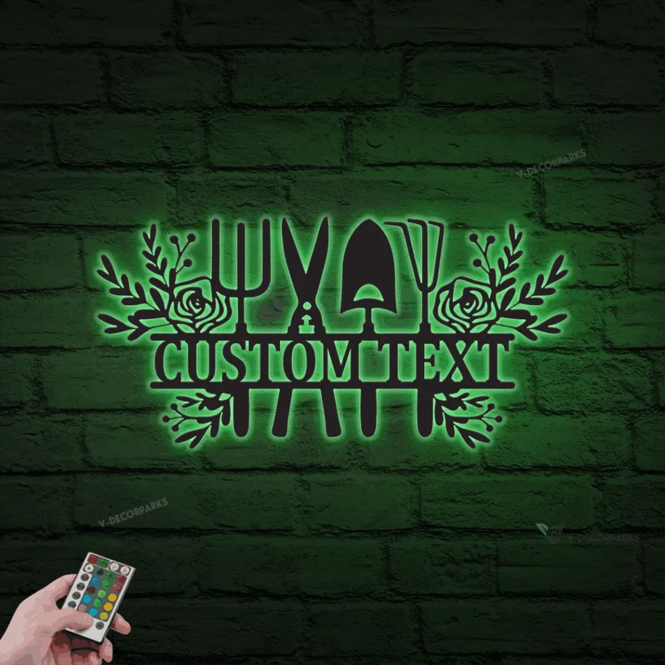 Personalized Gardening Tools Metal Sign With Led Lights, Custom Sign For Garden Decor, Gardener Gift, Mothers Day Gift For Mom, New Home Gift