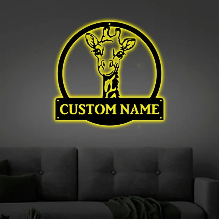 Personalized Giraffe Monogram Metal Sign Art With Led Lights, Custom Giraffe Monogram Metal Sign, Birthday Gift Animal Funny, Father's Day Gift