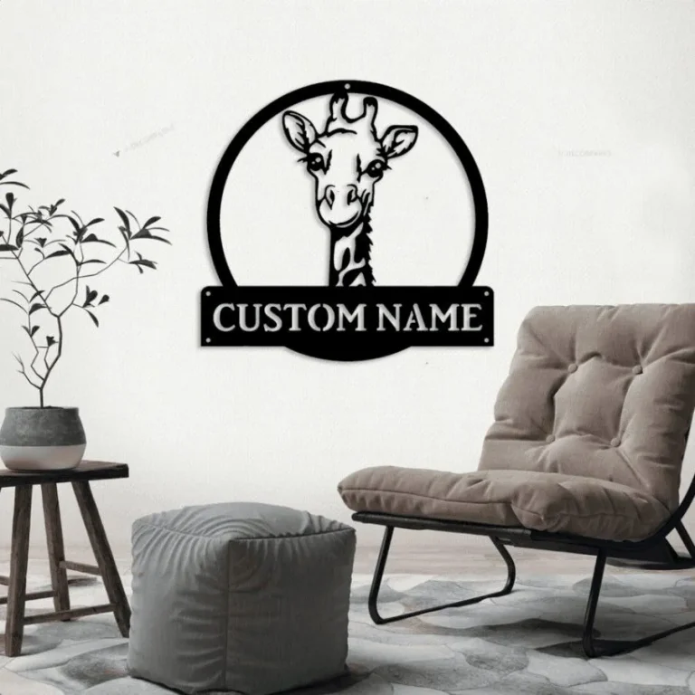 Personalized Giraffe Monogram Metal Sign Art With Led Lights, Custom Giraffe Monogram Metal Sign, Birthday Gift Animal Funny, Father's Day Gift