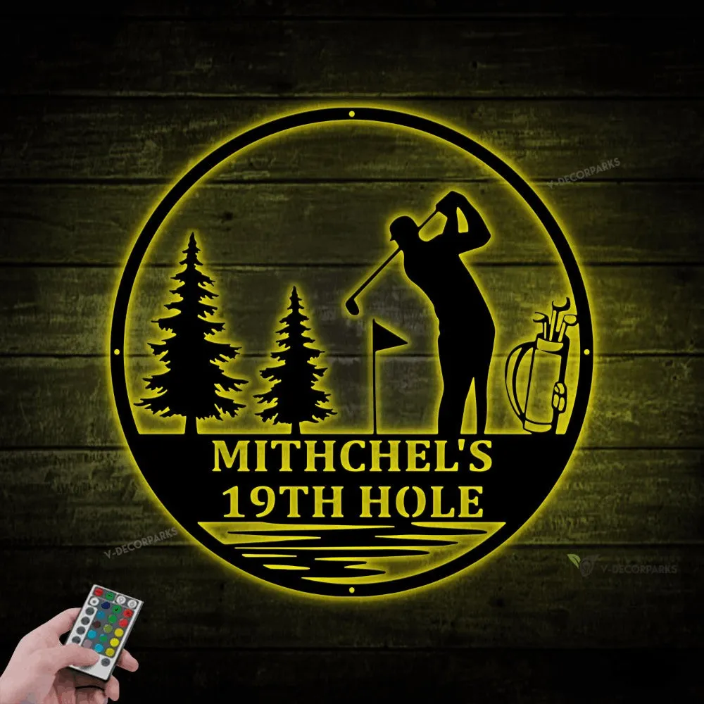 Personalized Golf Sign With Led Lights, Personalized Golf Decor, Golf Wall Art, Metal Signs, Golf Sign, Bar Signs, 9th Hole Metal Golf Sign
