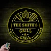Personalized Grill & Chill Metal Sign With Led Lights, Custom Smoker And Grill Wall Art, Outdoor Kitchen Sign, Backyard Decor, New Home Gift