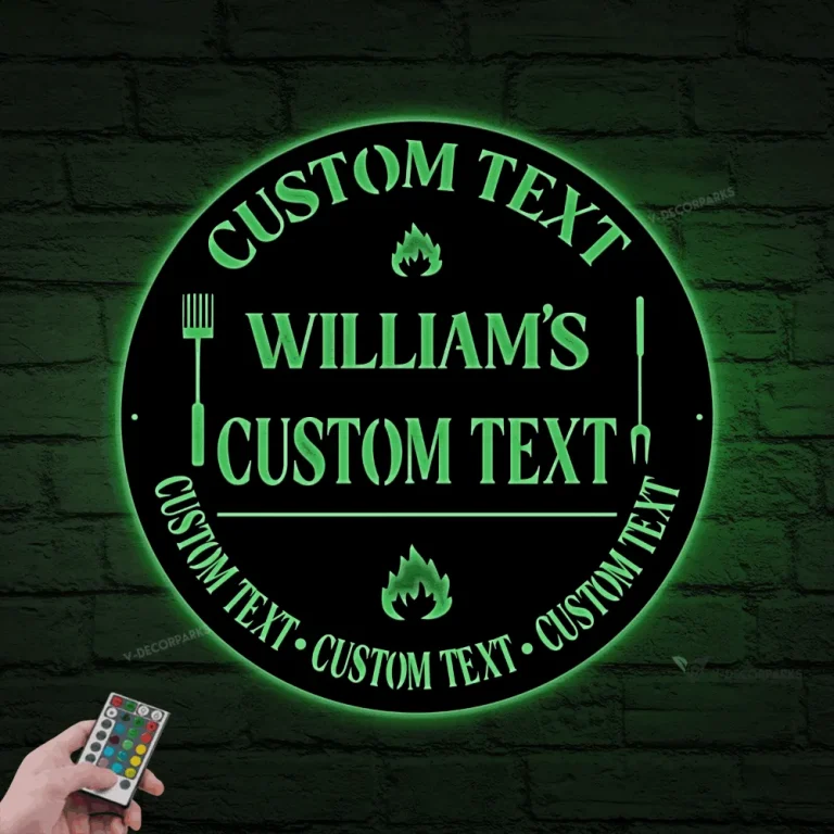 Personalized Grill & Chill Metal Sign With Led Lights, Outdoor Signs For Grill Areas, Outdoor Kitchen Sign, Backyard Bar Decor, Barbeque Sign