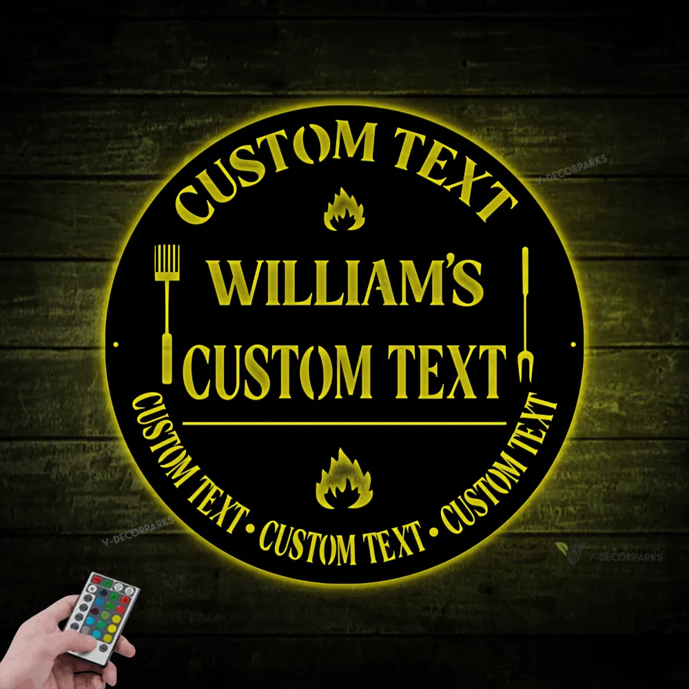 Personalized Grill & Chill Metal Sign With Led Lights, Outdoor Signs For Grill Areas, Outdoor Kitchen Sign, Backyard Bar Decor, Barbeque Sign